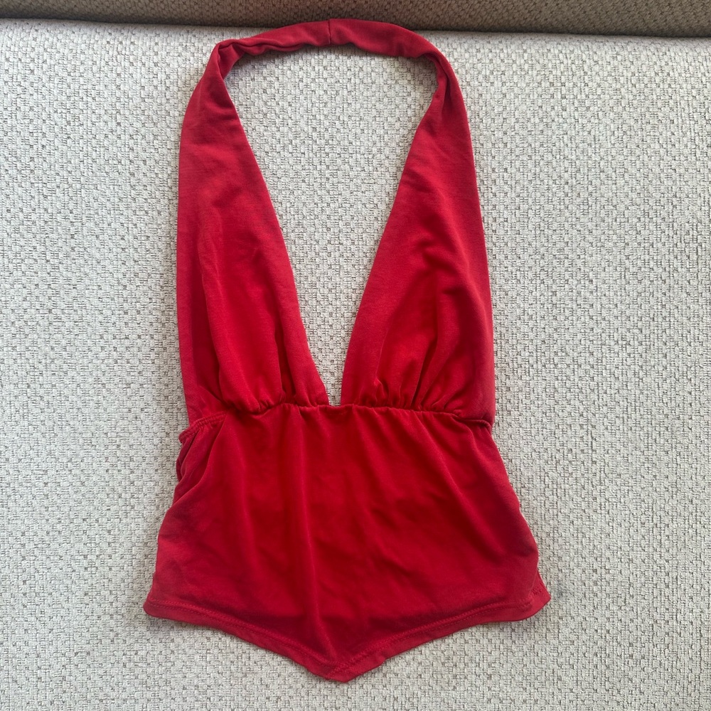 90s red halter neck bodysuit